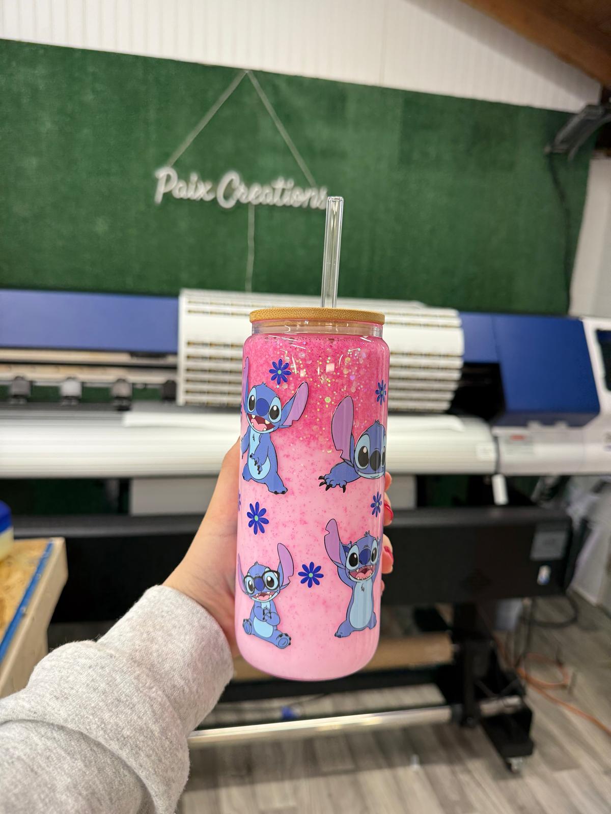 Stitch PINK Snow Globe Tumbler 16OZ