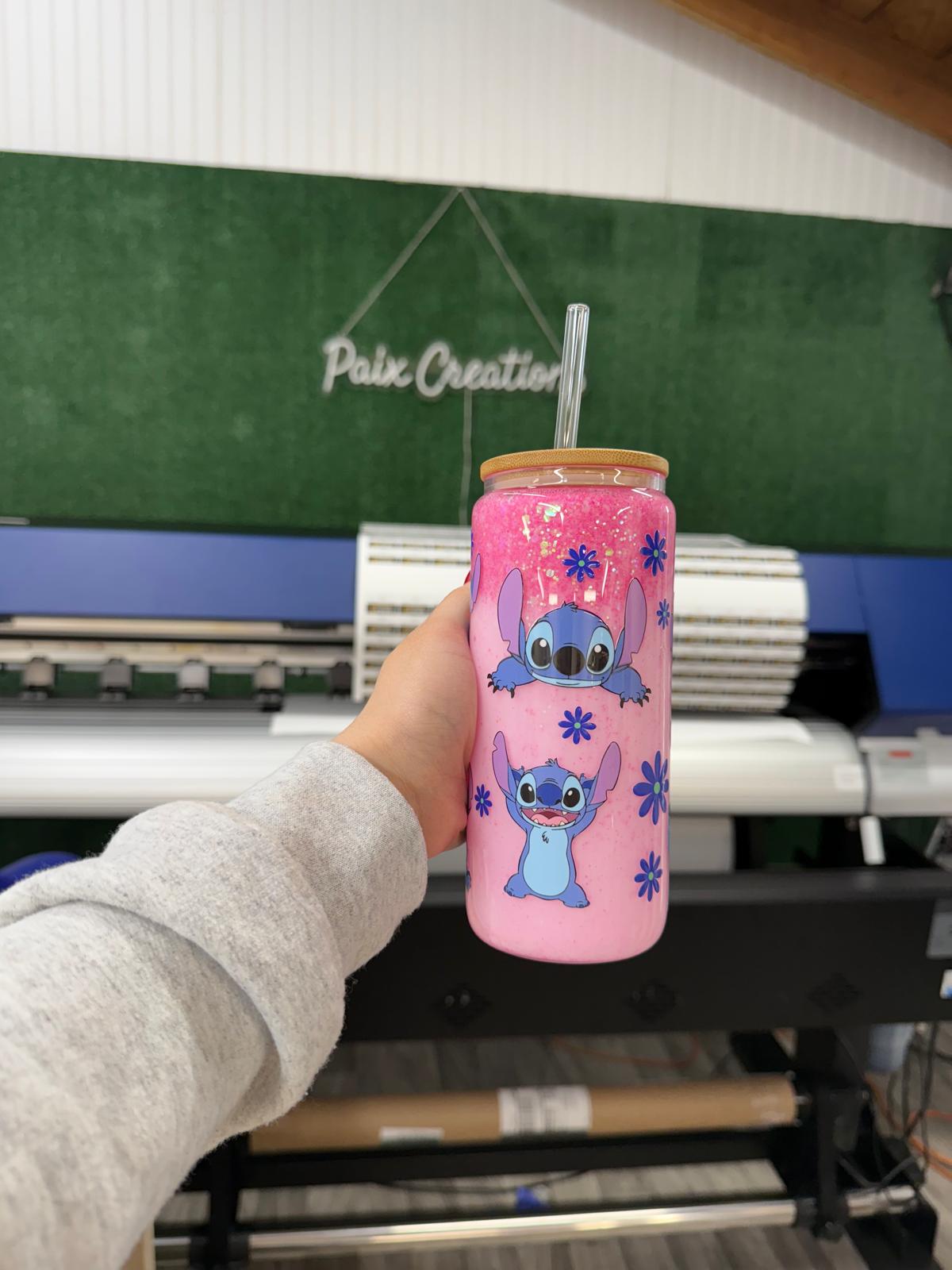 Stitch PINK Snow Globe Tumbler 16OZ