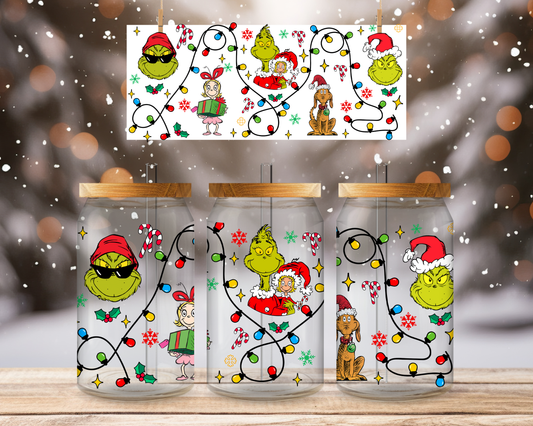 Grinch lights 16OZ Glass Cup