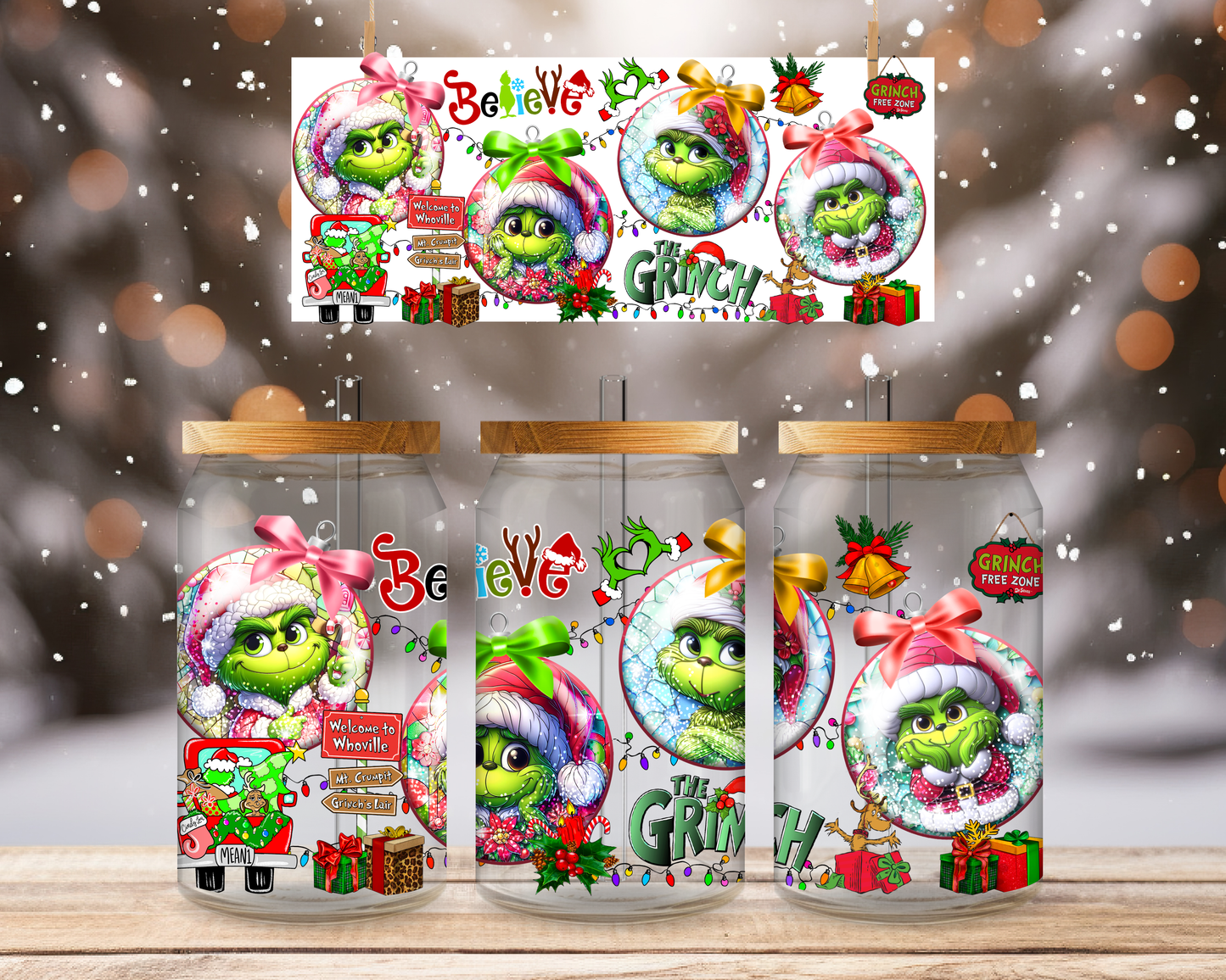 Mini Grinch 16OZ Glass Cup