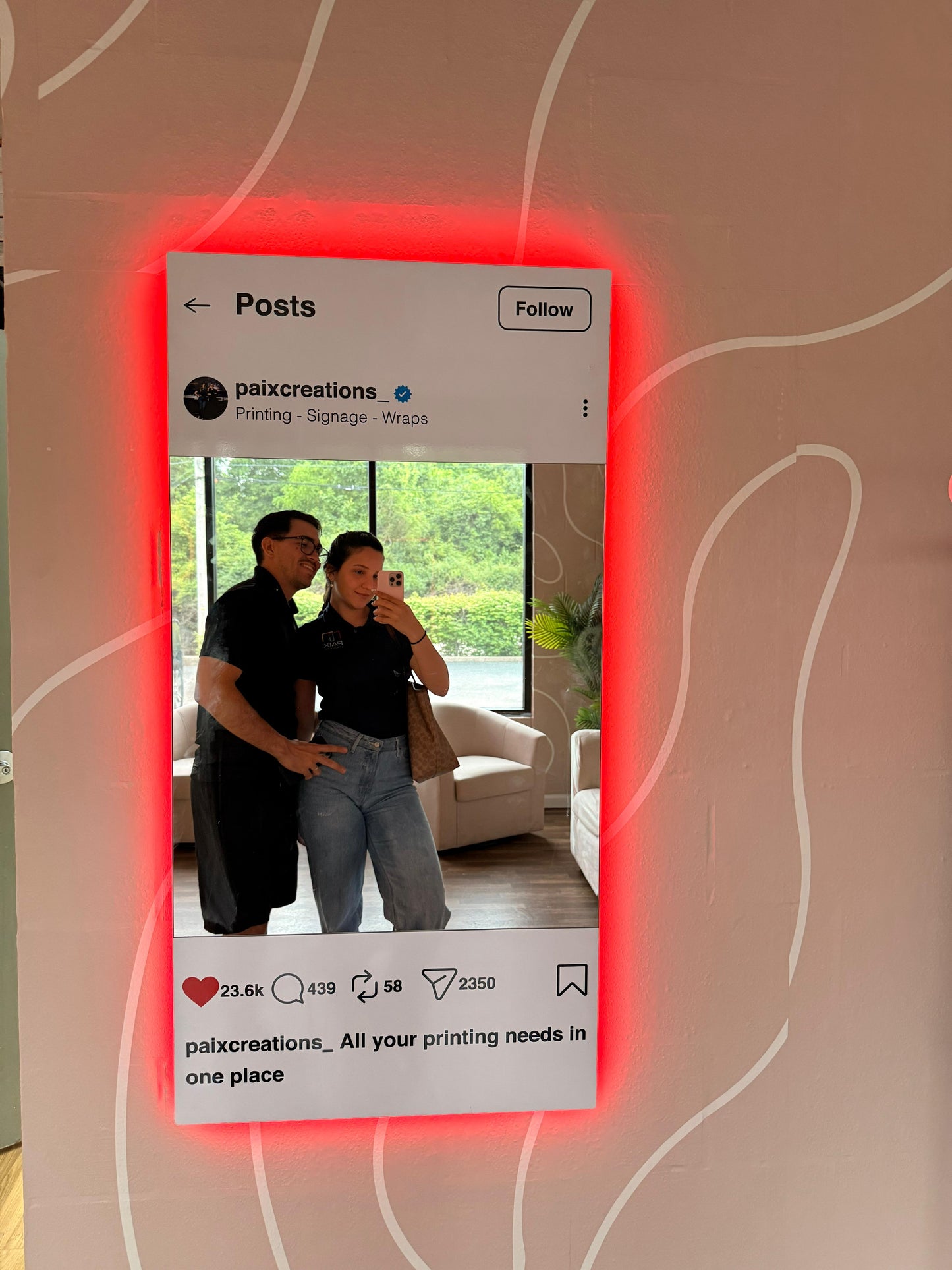 InstaGlow Mirror Sign — Custom 24" x 48" LED Instagram Mirror