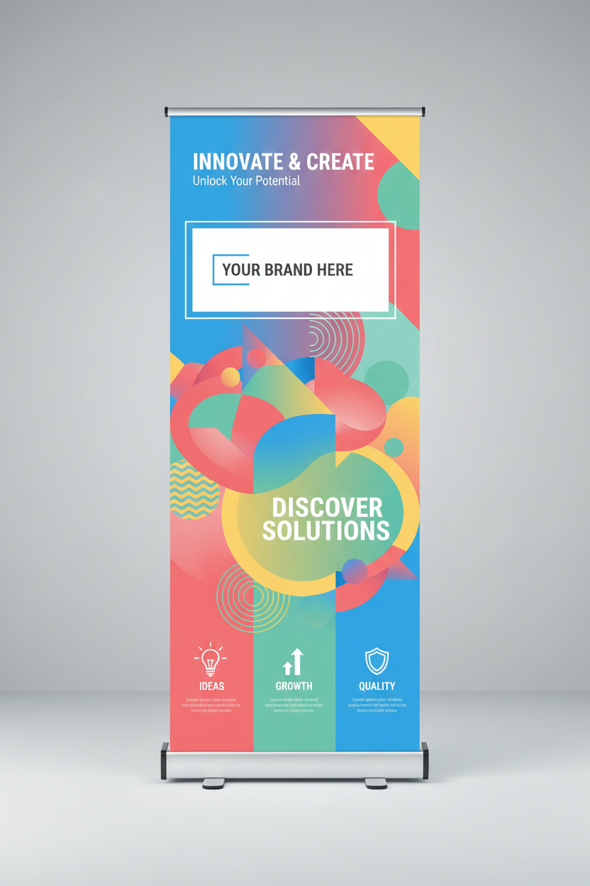 Un custom roll up banner bien colorido y estetico que den ganas de comprarlo